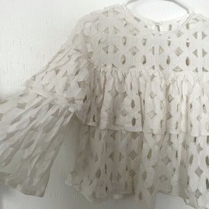 White Eyelet Ruffled Lace Blouse